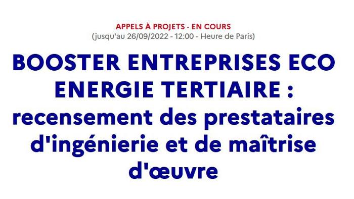 Appel à candidatures «<small class="fine d-inline"> </small>BOOSTER ECO ENERGIE ENTREPRISES<small class="fine d-inline"> </small>» de l'ADEME