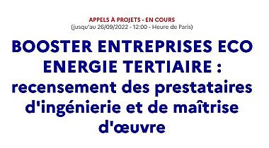 Appel à candidatures « BOOSTER ECO ENERGIE ENTREPRISES » de l'ADEME
